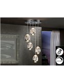 Luminária de teto ROCÍO com 5 lâmpadas, cúpulas de vidro maciço, LED dimerizável de 25W e 2400 lm, cromada.
