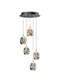 Lámpara de techo ROCÍO 5 luces, tulipas cristal macizo, LED 25W 2400 lm Dimable Cromo