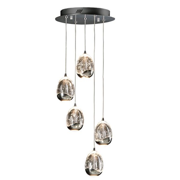 Lámpara de techo ROCÍO 5 luces, tulipas cristal macizo, LED 25W 2400 lm Dimable Cromo