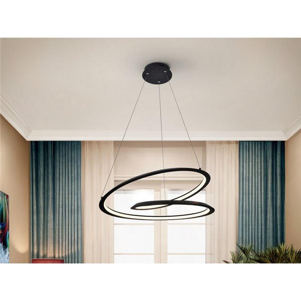 Luminária de teto pendente LOOPING LED Ø60cm 36W 1800 lm 3000K Preta