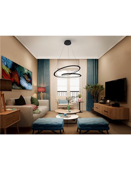 Luminária de teto pendente LOOPING LED Ø60cm 36W 1800 lm 3000K Preta