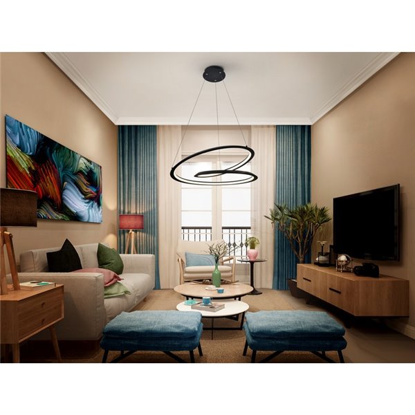 Luminária de teto pendente LOOPING LED Ø60cm 36W 1800 lm 3000K Preta