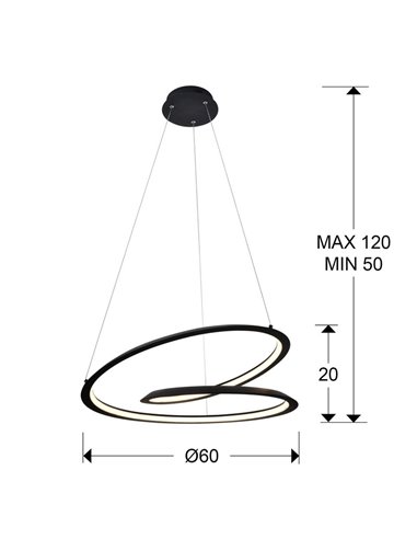 Luminária de teto pendente LOOPING LED Ø60cm 36W 1800 lm 3000K Preta