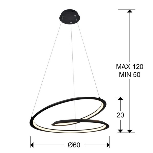 Luminária de teto pendente LOOPING LED Ø60cm 36W 1800 lm 3000K Preta