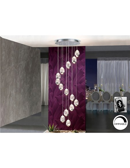 Lámpara de techo ROCÍO 14 luces LED 70W 6720 lm dimable Cromo