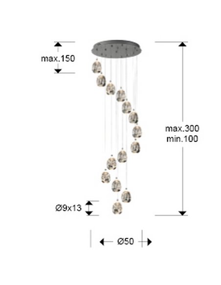 Lámpara de techo ROCÍO 14 luces LED 70W 6720 lm dimable Cromo