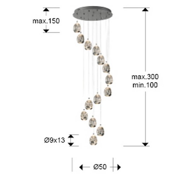 Lámpara de techo ROCÍO 14 luces LED 70W 6720 lm dimable Cromo