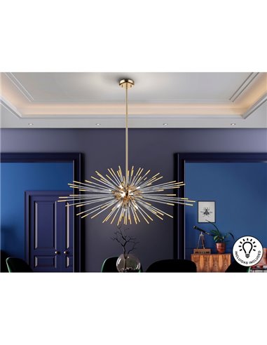 Lámpara de techo EVASIÓN 9 luces LED G9 54W 4.950 lm, cristal ámbar Oro brillo