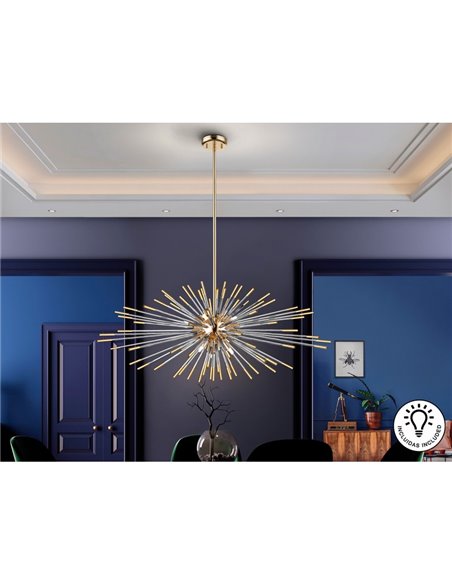 Plafonnier EVASION, 9 LED G9 54W 4 950 lm, verre ambré, finition dorée brillante