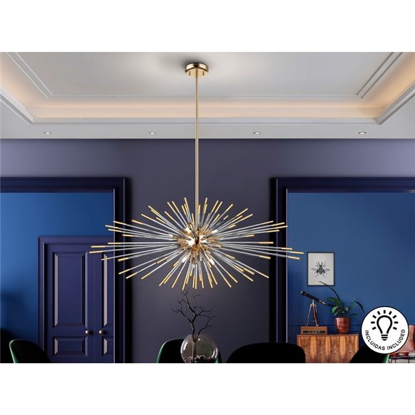 Lámpara de techo EVASIÓN 9 luces LED G9 54W 4.950 lm, cristal ámbar Oro brillo