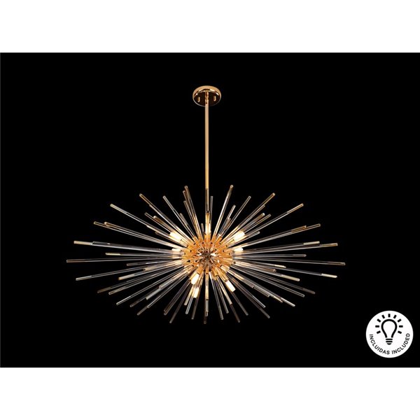 Lámpara de techo EVASIÓN 9 luces LED G9 54W 4.950 lm, cristal ámbar Oro brillo