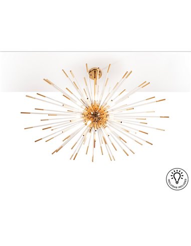 Plafonnier EVASION, 9 LED G9 54W 4 950 lm, verre ambré, finition dorée brillante