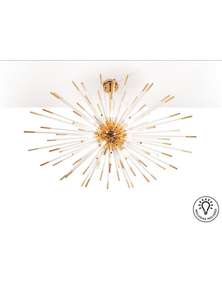 Plafonnier EVASION, 9 LED G9 54W 4 950 lm, verre ambré, finition dorée brillante