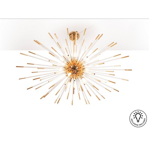 Plafonnier EVASION, 9 LED G9 54W 4 950 lm, verre ambré, finition dorée brillante