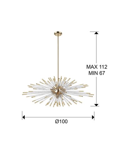 Plafonnier EVASION, 9 LED G9 54W 4 950 lm, verre ambré, finition dorée brillante