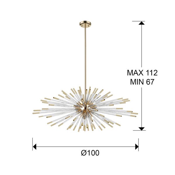 Lámpara de techo EVASIÓN 9 luces LED G9 54W 4.950 lm, cristal ámbar Oro brillo
