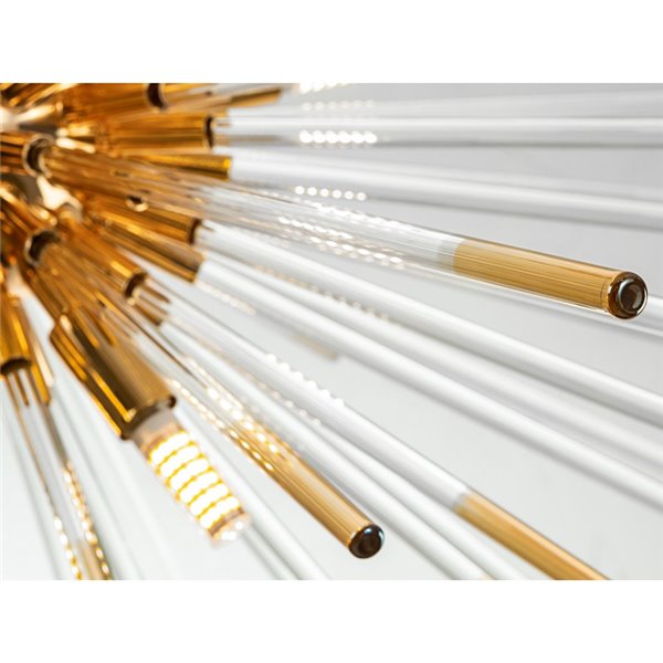 Plafonnier EVASION, 9 LED G9 54W 4 950 lm, verre ambré, finition dorée brillante