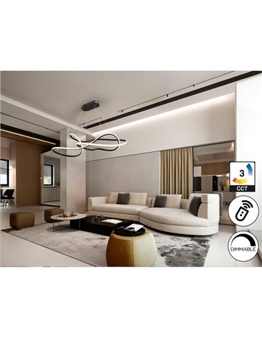 Plafonnier LED moderne EVANIA 85 W 5 100 lm, température de couleur variable de 2 700 K à 5 000 K, noir