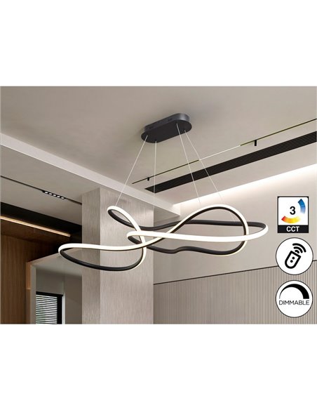 Luminária de teto moderna EVANIA LED 85W 5.100 lm CCT dimerizável de 2700K a 5000K preta