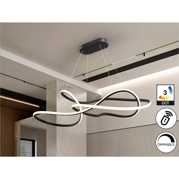 Plafonnier LED moderne EVANIA 85 W 5 100 lm, température de couleur variable de 2 700 K à 5 000 K, noir