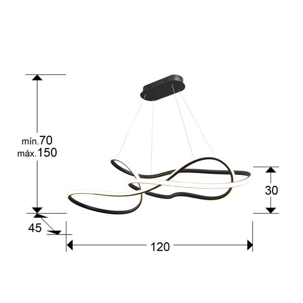 Plafonnier LED moderne EVANIA 85 W 5 100 lm, température de couleur variable de 2 700 K à 5 000 K, noir