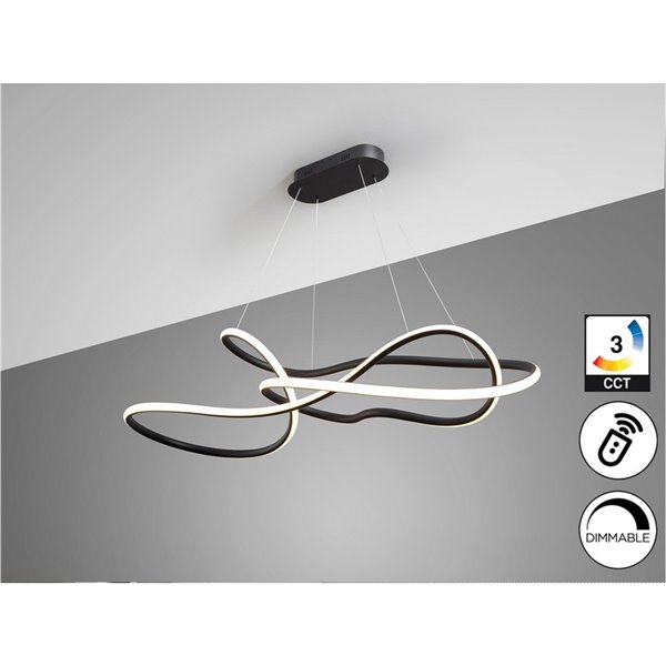 Luminária de teto moderna EVANIA LED 85W 5.100 lm CCT dimerizável de 2700K a 5000K preta