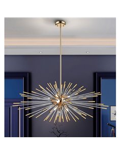 Lámpara de techo EVASIÓN 9 luces LED G9 54W 4.950 lm, cristal ámbar Oro brillo