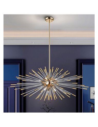 Plafonnier EVASION, 9 LED G9 54W 4 950 lm, verre ambré, finition dorée brillante