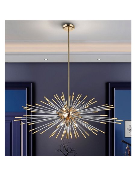 Plafonnier EVASION, 9 LED G9 54W 4 950 lm, verre ambré, finition dorée brillante