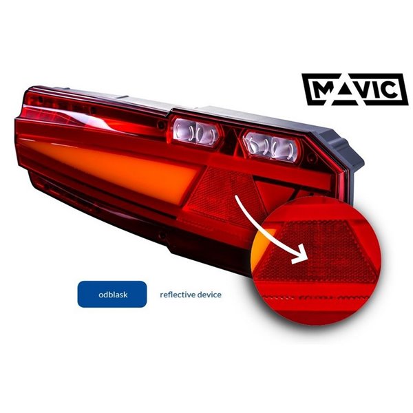 Feu arrière LED MAVIC avec réflecteur et 6 fonctions 12/24 V IP68 ECE LZD 2652 / LZD 2653