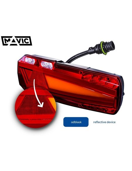 Feu arrière LED MAVIC avec prise AMP 7 broches et réflecteur, 12/24 V IP68