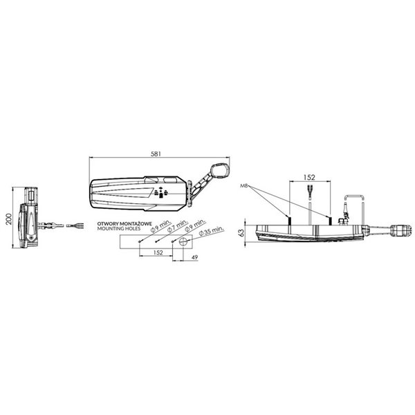 Piloto trasero LED MAVIC NEON con triángulo y gálibo, casquillo AMP 7 PIN 12/24V IP68