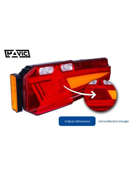 Feu arrière LED néon Mavic avec triangle et feu de position latéral, prise Superseal 12/24 V IP68