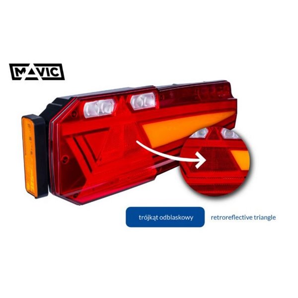 Lanterna traseira MAVIC NEON LED com triângulo de sinalização e luz de posição lateral, conector Superseal 12/24V IP68