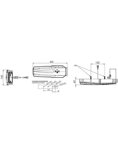 Feu arrière LED néon MAVIC, connecteur AMP 7 broches, avec réflecteur et feu de position latéral 12/24 V IP68
