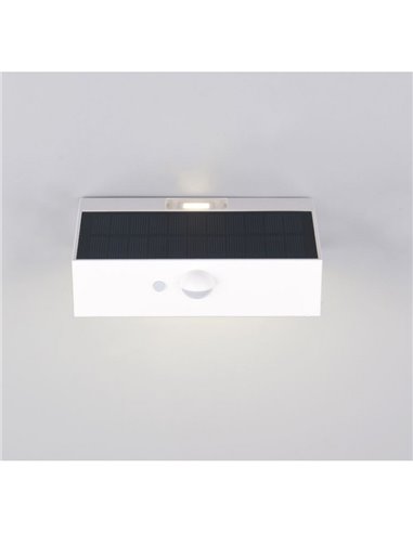 Applique murale extérieure solaire LED ELVAS avec détecteur de mouvement et de luminosité, 3 W, 380 lm, 4 000 K, IP65, blanc