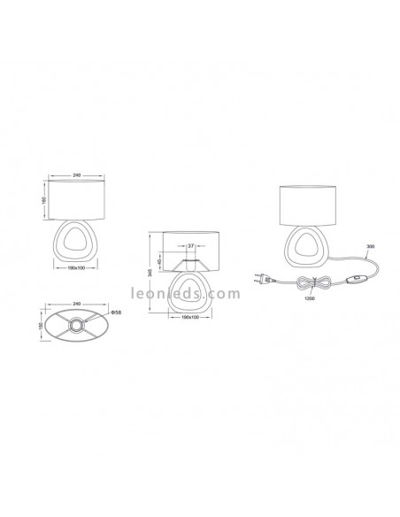 Dimensions de la lampe de table Gizeh de RL | Éclairage LeonLeds