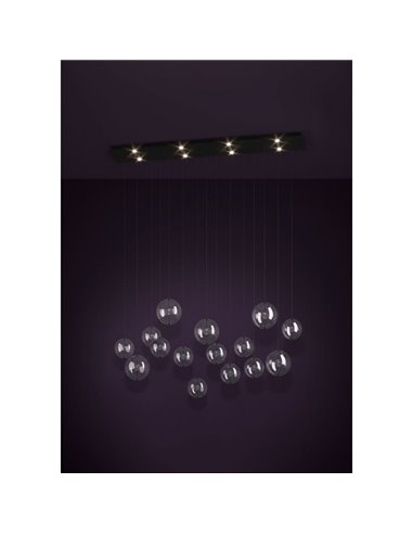 Lámpara LED grande colgante ESPARDELLO, base negra rectangular y 15 bolas colgantes, 3000K 4000Lm
