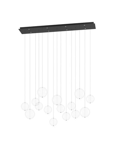Lámpara LED grande colgante ESPARDELLO, base negra rectangular y 15 bolas colgantes, 3000K 4000Lm