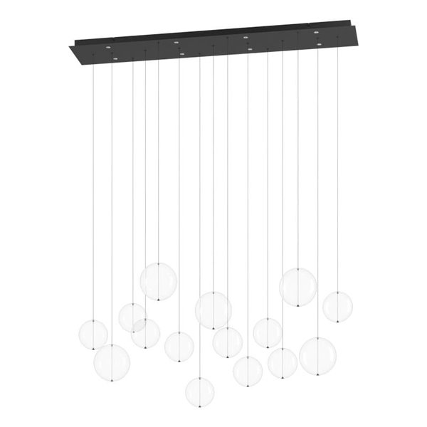 Lámpara LED grande colgante ESPARDELLO, base negra rectangular y 15 bolas colgantes, 3000K 4000Lm