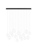 Luminária pendente LED grande ESPARDELLO, base retangular preta e 15 bolas suspensas, 3000K 4000Lm