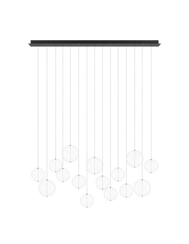 Suspension LED ESPARDELLO grand format, base rectangulaire noire et 15 boules suspendues, 3000K 4000lm