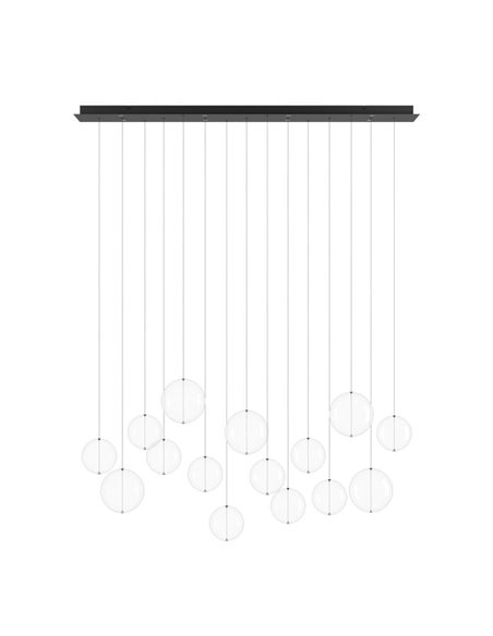 Lámpara LED grande colgante ESPARDELLO, base negra rectangular y 15 bolas colgantes, 3000K 4000Lm
