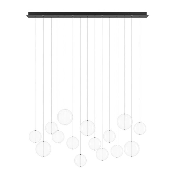 Suspension LED ESPARDELLO grand format, base rectangulaire noire et 15 boules suspendues, 3000K 4000lm