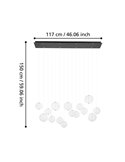 Lámpara LED grande colgante ESPARDELLO, base negra rectangular y 15 bolas colgantes, 3000K 4000Lm