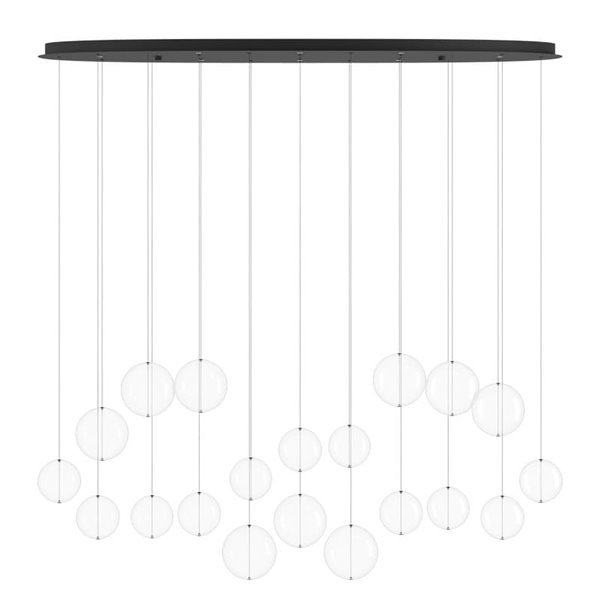 Lámpara LED colgante grande ESPARDELLO ovalada negra con 20 esferas, 3000K 4000Lm