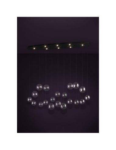 Lámpara LED colgante grande ESPARDELLO ovalada negra con 20 esferas, 3000K 4000Lm