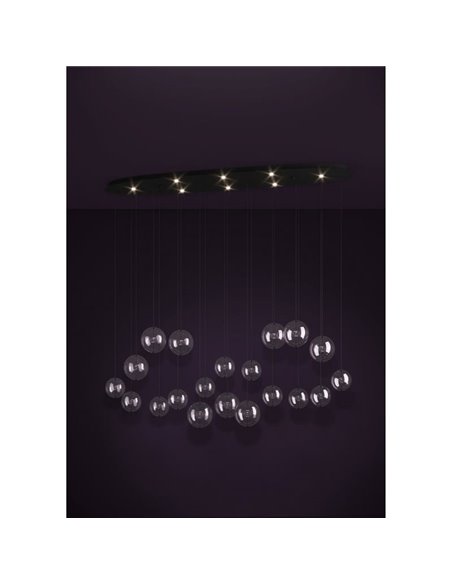 Lámpara LED colgante grande ESPARDELLO ovalada negra con 20 esferas, 3000K 4000Lm