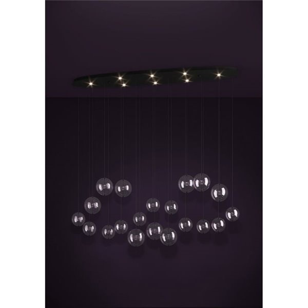 Lámpara LED colgante grande ESPARDELLO ovalada negra con 20 esferas, 3000K 4000Lm
