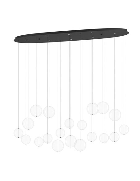 Lámpara LED colgante grande ESPARDELLO ovalada negra con 20 esferas, 3000K 4000Lm
